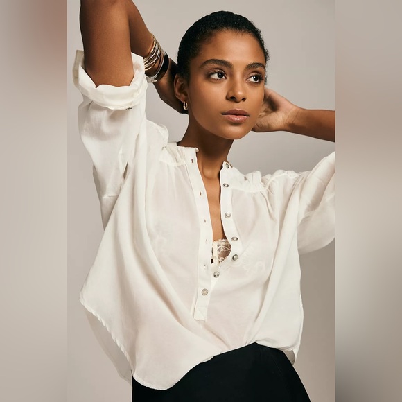 Anthropologie Pilcro Henley Blouse White Small - Picture 1 of 6